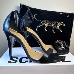 Schutz Cadey-Lee Sandal in Black high stiletto heel ankle strap open toe formal